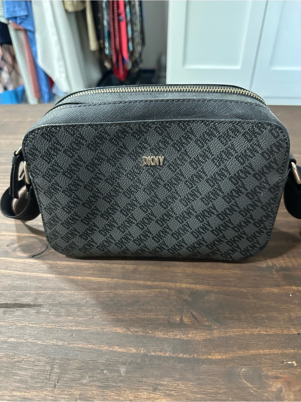 DKNY Black/Gray Monogram Crossbody Belt Bag